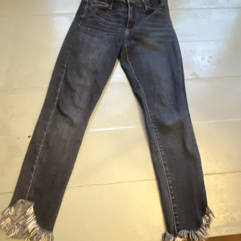 Dark Wash‎ High Rise Straight Leg Jeans Size 26 Cropped Frayed Hem Made USA 26